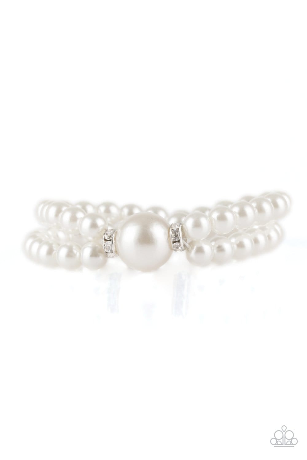 Romantic Redux-White Pearl & Rhinestone Stretch Bracelet