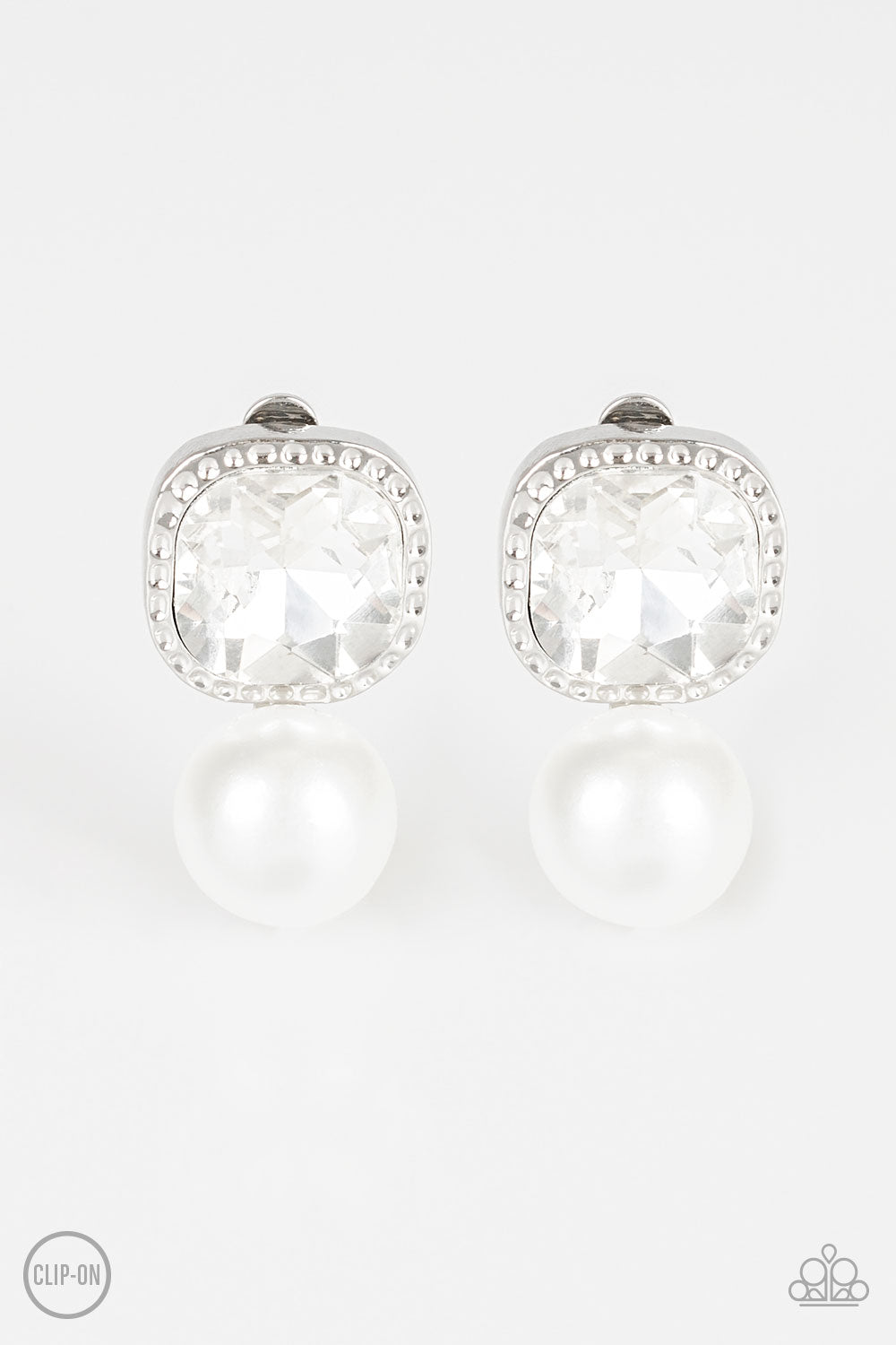 Gatsby Gleam Earrings - White Clip-On