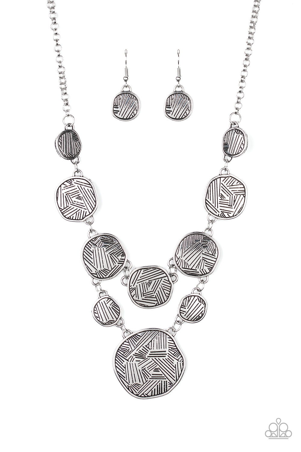 Metallic Patchwork Necklace - Silver